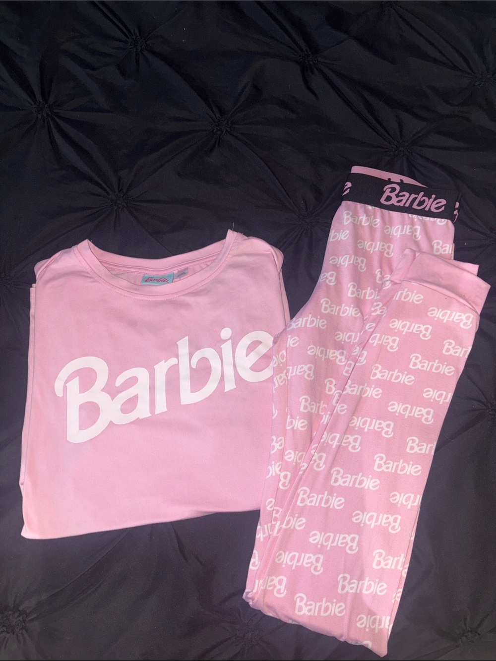 Barbie Pink Logo Pajama Set with All-Over Logo Pants